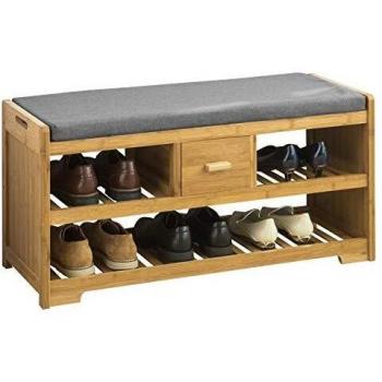 Banco Zapatero SoBuy FSR75-N con 1 Cajón y 2 Estantes de Bambú y MDF, dimensiones 91 x 34 x 45 cm