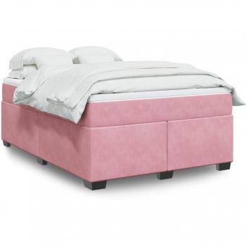 Cama box spring de muelles con colchón en terciopelo rosa 140x190 cm