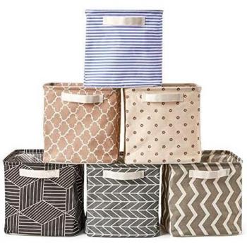 EZOWare 6 Pcs Caja de Almacenaje, Cestas Organizadoras Cubos de Tela Plegable con Manijas para Armario, Oficina, Baño, Cocina, Dormitorios y mas - Multi colores, 26.7 x 26.7 x 26.7 cm