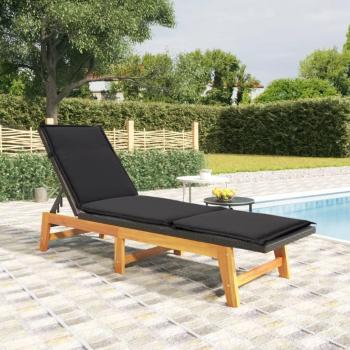 Silla Tumbona con Almohada de Polyrattan y Madera Maciza de Acacia en Color Negro Marrón