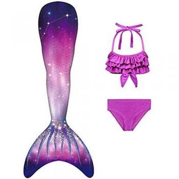 DNFUN 3pcs Traje de Baño de Cuello Hálter con Cola de Sirena Bikini Set para Niña