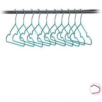 Set de 20 Perchas para Niños y Bebés Antideslizantes, Metal Recubierto en PVC, 30 cm, Turquesa