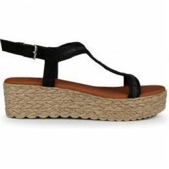 Chika10 Sandalias Athenea 14 de Piel para Mujer con Plataforma y Cierre de Hebilla en Color Negro o Beis
