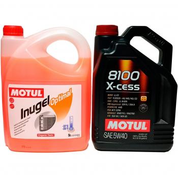 MOTUL Duo Aceite Motor y anticongelante 8100 X-Cess 5W40 5 LTS + Inugel Optimal -37ºC 5 LTS