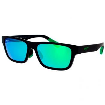Maui Jim Keola Rectangular Sunglasses, 57mm - Black/Green Mirrored Solid - Size: One Size
