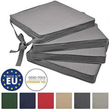 Set de 4 Cojines para Sillas Loft SK - Cojines Comodos y Resistentes con Lazos - Tamaño 45x40x5 cm - Color Gris Claro