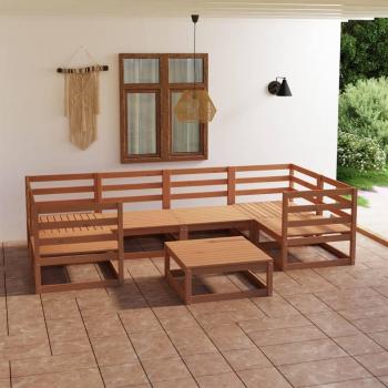 Conjunto de sofá de jardín 7 piezas de madera maciza de pino