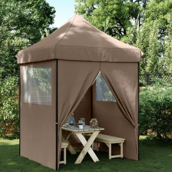 vidaXL Brown Pop-Up Foldable Party Tent with 4 Sidewalls