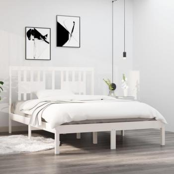 Cama doble pequeña de madera maciza blanca redonda 120x190 cm