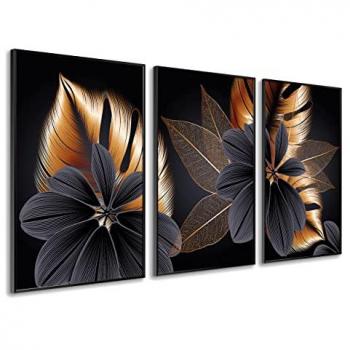 Cuadros decorativos modernos estilo flores 50x70 cm x3 piezas con marco negro incluido