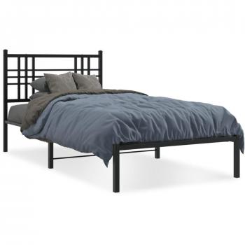 Cama con cabecero negro 90x190 cm, estructura de metal, diseño moderno y resistente