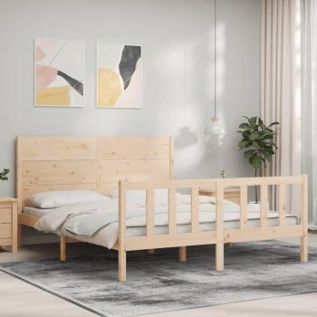 Cama de matrimonio King Size con cabecero en madera maciza - Vidaxl Marrón