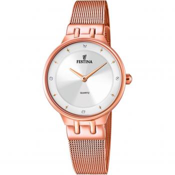 Reloj Festina Mademoiselle F20599/1 para Mujer, Esfera Plateada, Caja y Pulsera de Acero Rosa
