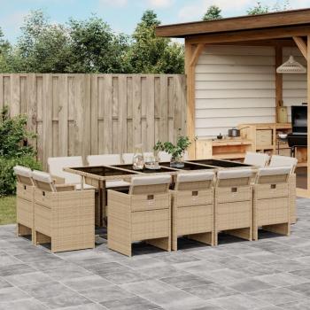 Set de Comedor de Jardín 13 Piezas con Cojines Polyrattan Beige