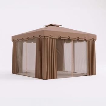 Cenador de Jardín 3x3 m con Laterales, Mosquitera y Toldo Impermeable, Aluminio y Poliéster Marrón Claro