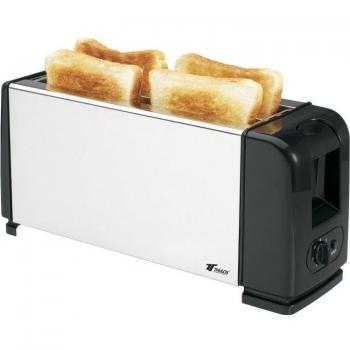 Tostadora eléctrica 4 rebanadas 750W con 7 niveles de tostado, color negro y laterales de acero inoxidable