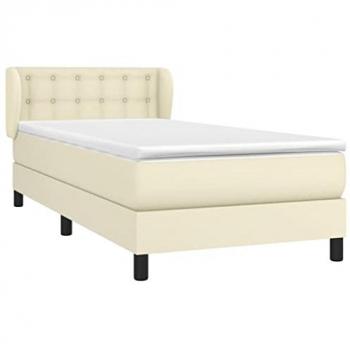 Cama Box Spring con Colchón de Cuero Sintético Crema 100x200 cm