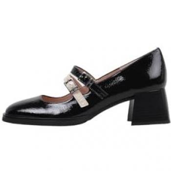 Zapatos Mary Jane de Piel Brillante Negra con Medio Tacón para Mujer - Hispanitas BHI243717 Talla 37