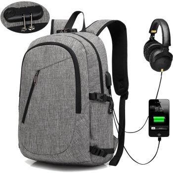 Mochila para portátiles, Anti-robo Mochila impermeable ,Mochilas Escolares Juveniles,Mochila para ordenador portátil 15.6, con USB Puerto de Carga para hombres y mujeres, ligera, para senderismo, para Trabajo, Diario, Ocio-Gris