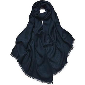 Prettystern - 100% lana unicolor con deshilachados hilado fino 80 Bufanda Pashmina - tiefblau
