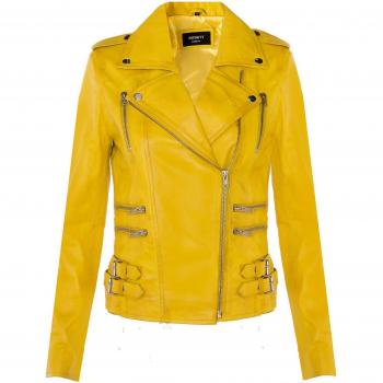 Infinity Leather Women's Vintage Yellow Brando Biker Jacket - Size UK 16