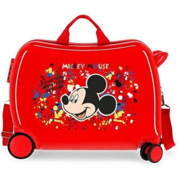 Disney Mickey Mouse - Maleta de cabina infantil rígida con 2 ruedas multidireccionales, diseño Colour Mayhem, capacidad de 34L, correpasillos roja