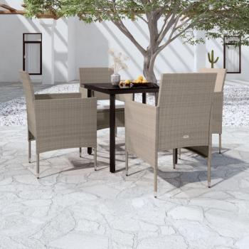 5-Piece Garden Dining Set with Beige and Black Cushions