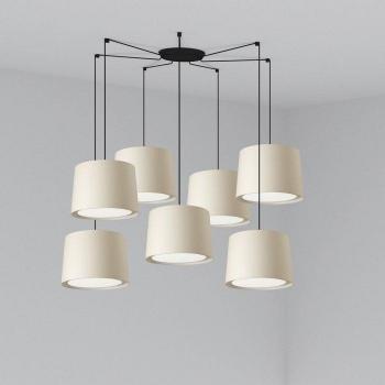 Colgante Conga Acero, Tela 7 bombillas 500cm - Faro conga - Luz colgante de racimo cilíndrico triple blanco, E27