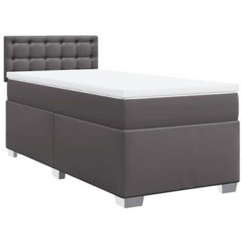 Cama Box Spring con colchón de cuero sintético gris 90x200 cm