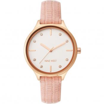 Reloj Mujer Nine West NW_2556RGPK - Reloj de pulsera, diseño elegante, caja de acero inoxidable en color rosa dorado, correa de silicona rosa, esfera analógica con detalles en dorado, resistente
