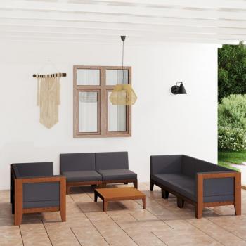 Juego de muebles de jardín de 9 piezas con cojines de madera maciza de acacia