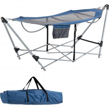 Outsunny Hamaca de Jardín con Soporte Plegable, Cama de Tela Oxford y Malla Transpirable, Bolsillo de Almacenaje, Bolsa de Transporte, Dimensiones 235,5x82