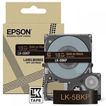 Cinta de etiquetas Epson LK-5BKP Negro Oro, cinta dorada sobre negro metalizado, 18mm