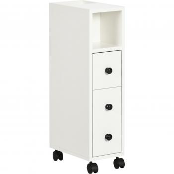 Armario de Baño Mueble Auxiliar para Baño Espacio Reducido con Ruedas Estantes Abiertos Armario Cajón 18x30x68,5 cm Blanco