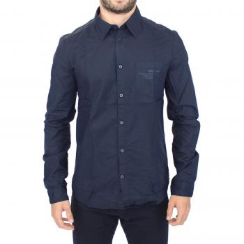 Ermanno Scervino Blue Cotton Casual Long Sleeve Shirt Top - IT52 | XL