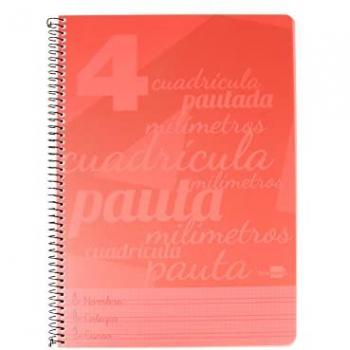 Cuaderno Espiral Liderpapel Folio Pautaguía Tapa Plástico 80h 75gr Cuadro Pautado 4mm con Margen Color Rojo