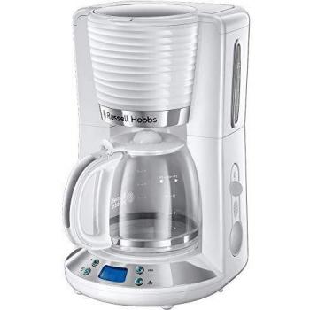 Rusell Hobbs Cafetera de Goteo Inspire - 15 Tazas, Jarra Cristal 1,25L, Soporte de Filtro Extraíble, Tecnología WhirlTech, Cuchara Medidora, Pantalla LCD, Programable, Blanco - 24390-56