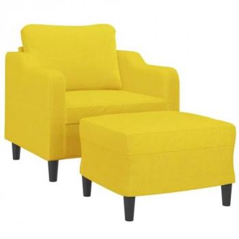 Sillón con Taburete Tela Amarillo Claro 60 cm, Silla con Respaldo y Reposabrazos, Sofá de Relax para Descanso en Televisión, Asiento para Salón Hogar