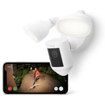 Cámara de Seguridad Exterior Ring Floodlight Cam Pro 2024 - Blanco, 1920 x 1080 píxeles, Detección de Movimiento en 3D, Vista Aérea, Sirena