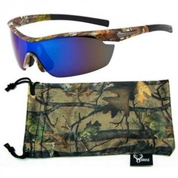 Hornz Brown Camuflaje del Bosque polarizados Gafas de Sol para los Hombres del Abrigo Alrededor del Marco de Deporte y Que Coinciden con Bolsa de Microfibra – Marco de Marrón Camo - Lente Azul