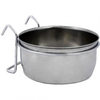 Tazón de Acero Inoxidable con Soporte y Gancho 12,5 cm 0,60 L para Mascotas