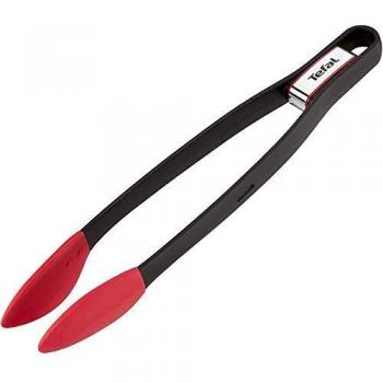 Tefal Pinzas de cocina K2060714 - Pinzas de plástico termo resistente, punta silicona, resistente a manchas, fácil de lavar negro/rojo