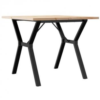 Mesa de comedor marco y madera maciza pino y acero 90x90x75,5 cm Marrón