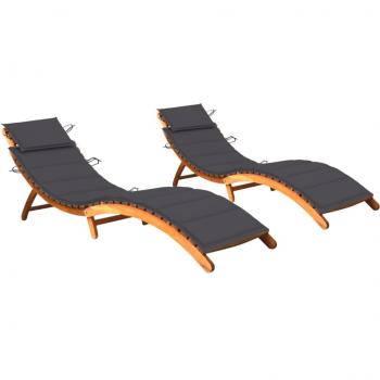Acacia Wood Sun Loungers Set of 2 with Cushions