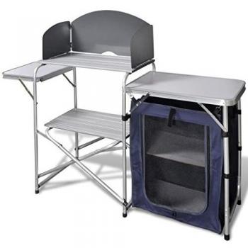 Cocina de aluminio plegable para camping, con estantes y rejilla