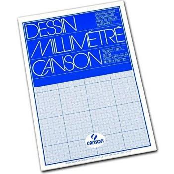 Bloc de Papel Milimetrado Canson A4, 90g/m², Color Azul, 50 Hojas