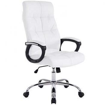 CLP Silla De Oficina Poseidon XXL En Simil Cuero con Base De Metal & Ruedas I Silla De Escritorio Ergonómica & Giratoria, Color:Blanco
