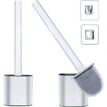 Escobilla WC Silicona - Escobilla Baño Silicona con Soporte de Secado Rápido,Escobillas WC con Mango Largo de Plástico Antideslizante y Cerdas Flexibles,Escobillas WC Montaje en Pared/Suelo