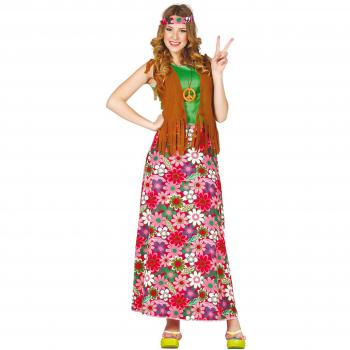 Disfraz de Mujer Happy Hippie con Flores Colorido
