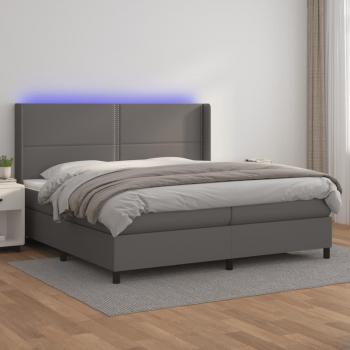 Cama box spring con colchón y LED de cuero sintético gris 200x200 cm vidaXL